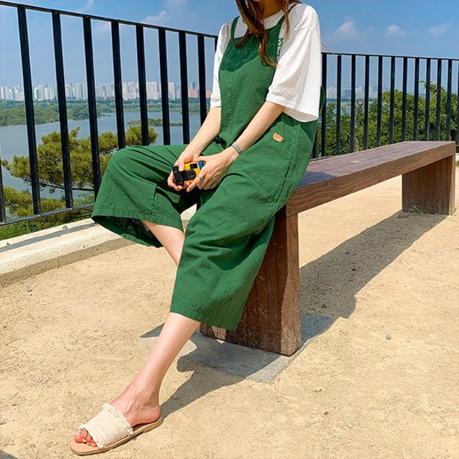 멜리 린넨 와이드 멜빵팬츠