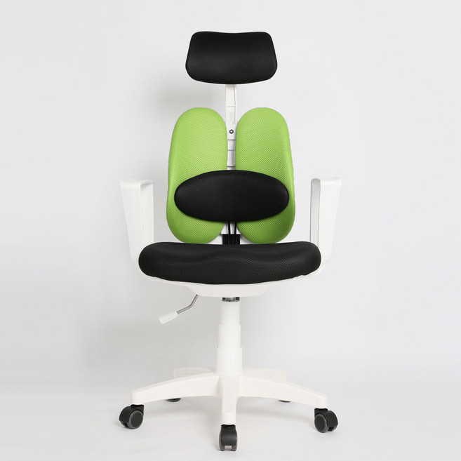 체어포커스 듀오 DUW800 고급형 대요추헤더형 바른자세 화이트바디 사무용 컴퓨터 게이밍 책상 사무실 공부 등받이 학생 PC방 바퀴 회전 편한 의자 추천, 그린