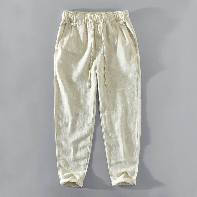 남자 면 마 바지 봄 여름 캐주얼 통기 린넨 바지 면마 와이드 슬림 팬츠 심플 데일리룩 9부 통바지 WMY