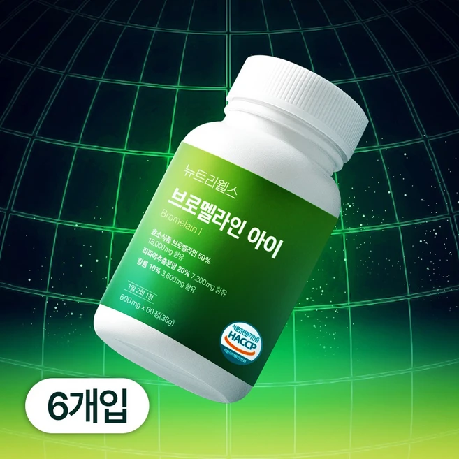 뉴트리웰스 브로멜라인 아이 단백질 분해 파인애플 추출 파파인 칼륨, 60정, 6개 - 쿠팡