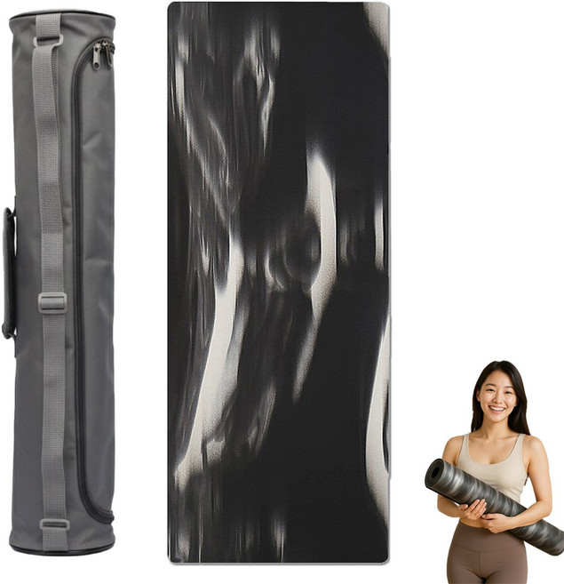 헬로우준 프리미엄 천연고무 PU 전문가용 요가매트 + 전용보관가방, 심포니 블랙, 1개