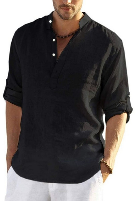 휠렉스 남성 여름 카라 린넨 긴팔 면마 기본 셔츠 W2