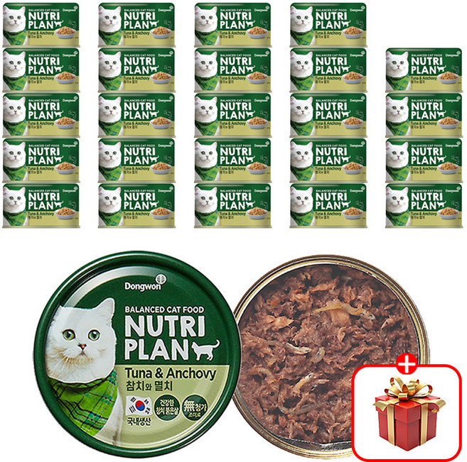 고양이간식 고양이캔 동원 뉴트리플랜 통조림 냥이 습식캔, 24개, 160g, 참치와 멸치