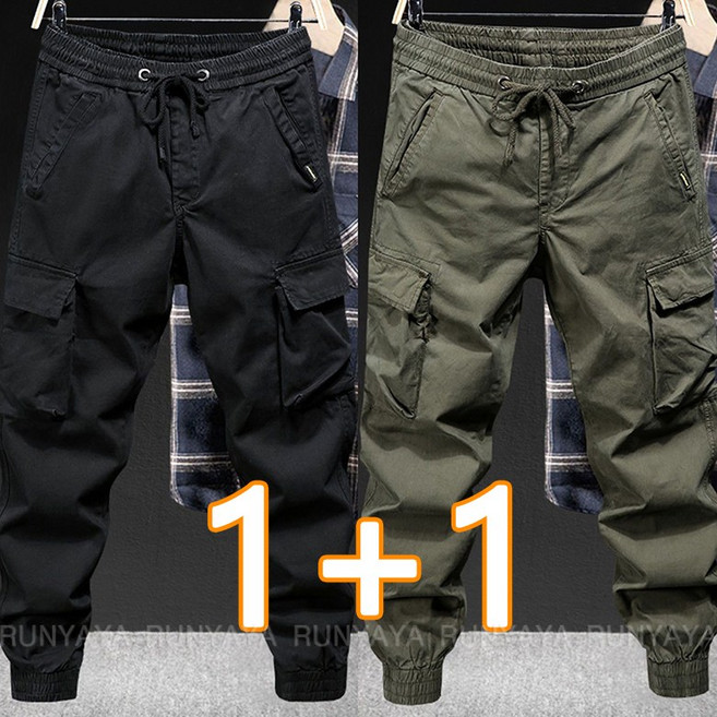 1+1 봄 가을 카고 바지 남자 멀티 포켓 조거 팬츠 캐주얼 바지 내마모성 좋은 작업바지 D88U