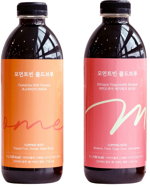 모먼트빈 콜드브루 1L X 2병 프리미엄 더치커피 원액 액상 커피 선물 답례품 코스타리카, 코스타리카 / 에티오피아, 1개입