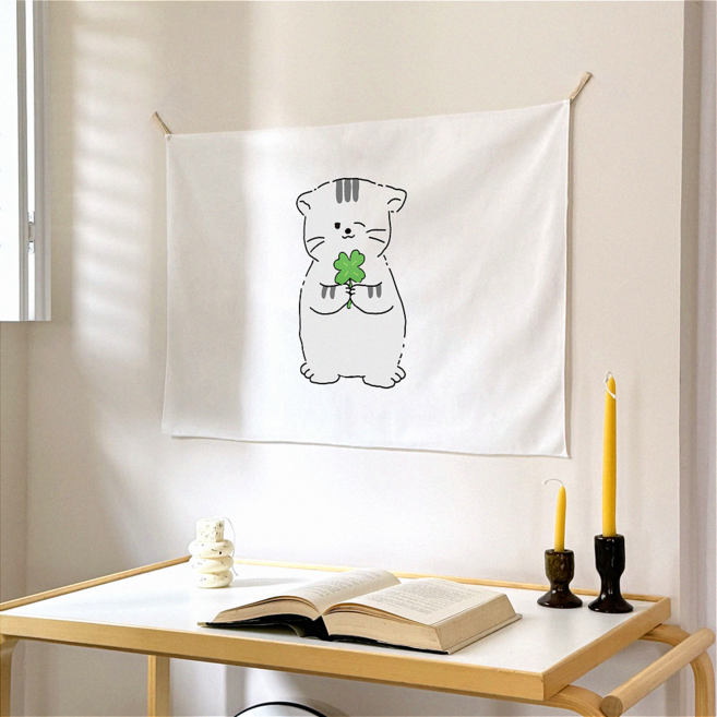 감개무냥 럭키캣 패브릭 포스터, 클로버냥, 가로형, 중형