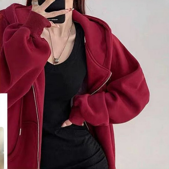 AOKADA 여성 가을 오버핏 롱 후드 집업 트레이닝 츄리닝 상의 점퍼 아우터