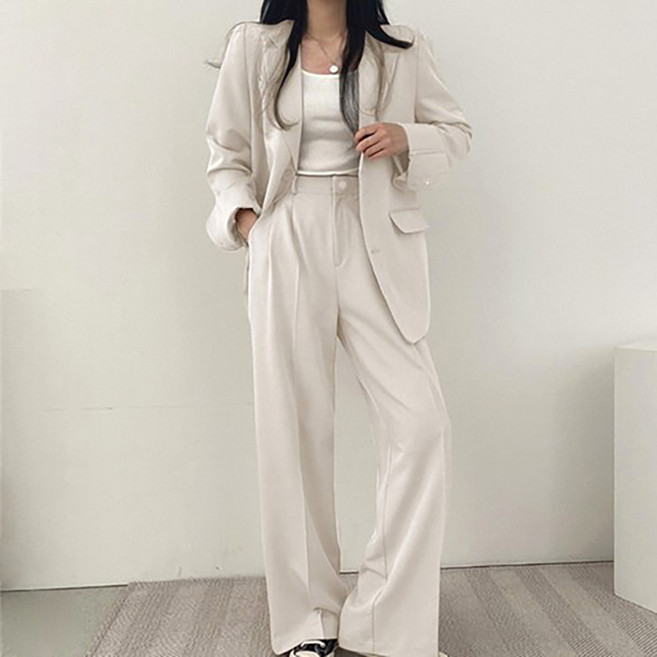 UPPERCUT 여성 싱글 버튼 자켓 핀턱 와이드 슬랙스 상하세트 정장 셋업 빅사이즈
