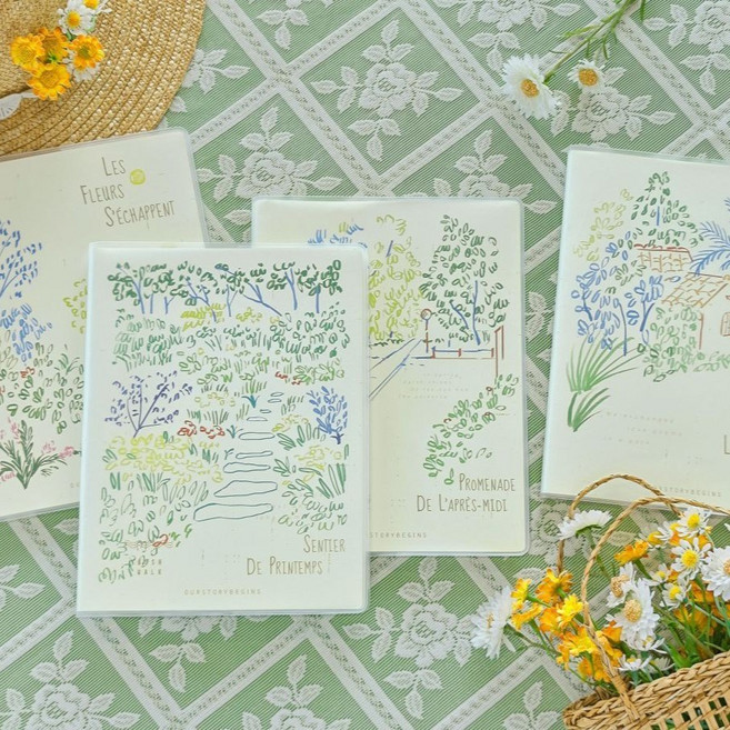 그린나무 A5 투명 커버 고급 노트 세트 귀여운 감성 휴대용 공책 6종 (4권 1세트), 1개, 옵션 6번 포레스트 가든