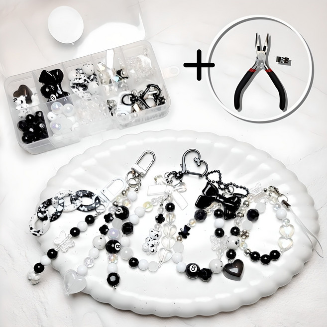 비즈 키링 만들기 DIY 비즈공예 재료 부자재 열쇠고리 체커보드 키트, 본품+평집게+오링반지, 1개