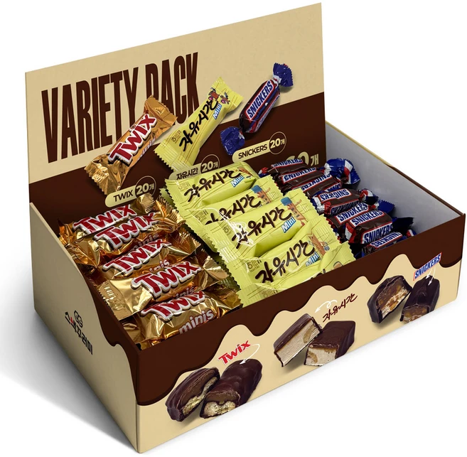 초코바 3종 미니 자유시간+트윅스 미니스+스니커즈 미니어처 총60개입 간식용 초콜릿 개별포장 - 쿠팡