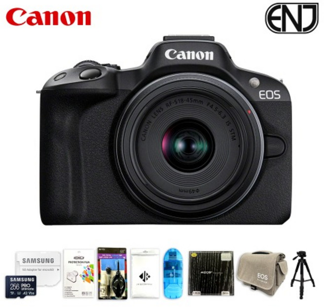 [캐논정품] EOS R50 18-45 Kit 미러리스 카메라+삼성 메모리 256GB+7종 풀패키지 / ENJ, 화이트