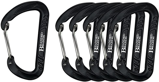 Branded Boards Bushcraft 알루미늄 카라비너 와이어 게이트 스프링 스냅 클립 링크 후크 블랙 또는 실버 6팩 12팩 실버 115206, 블랙 6팩