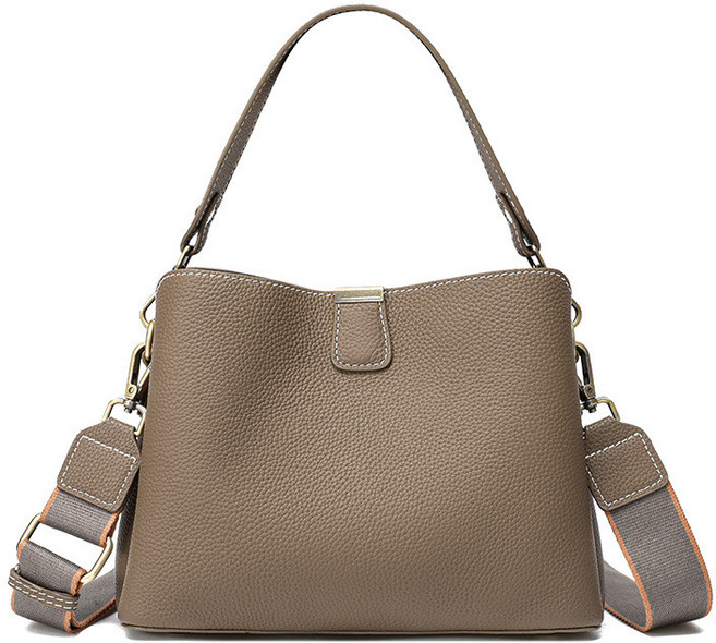 真皮女包 復古單肩包 經典小方包 頭層牛皮水桶包 多種背法 百搭斜挎包, 大象灰