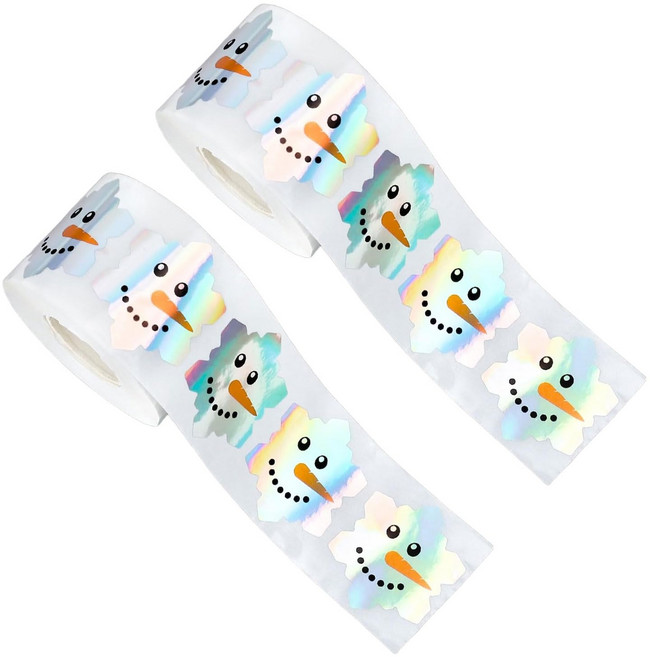 스노벨 500매 레이저 눈사람 방수 반짝이 스티커, 2개, 혼합(S6216)