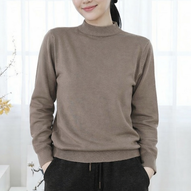 루모프 여성 부드러운 니트 반목 폴라 하프넥