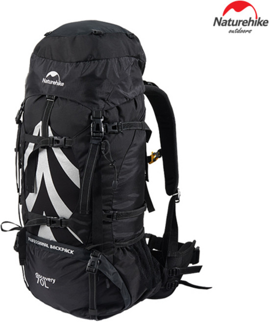 네이처하이크 백패킹 배낭 70L 등산 가방 백팩 대용량 대형, 블랙