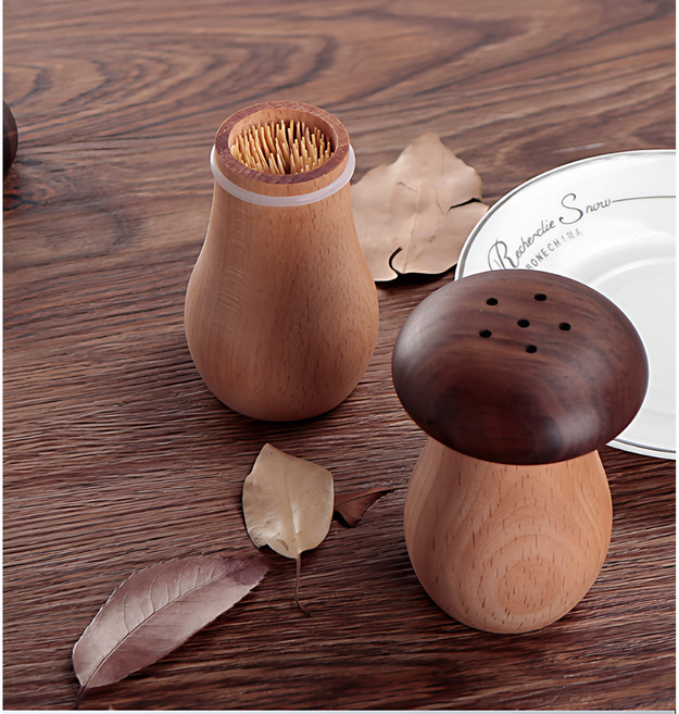 우드 러블리 버섯 이쑤시개통 디스펜서, 1개, 나무색