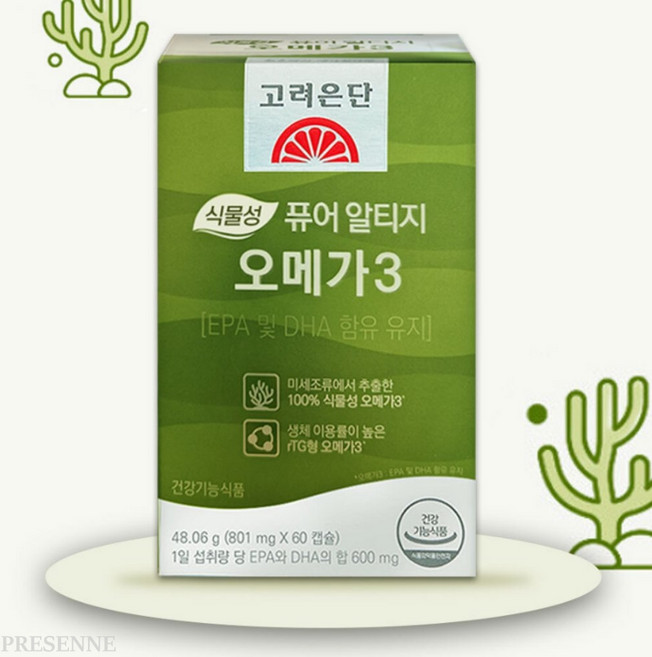 고려은단 식물성 퓨어 알티지 rTG 오메가3 60캡슐, 60정, 3개