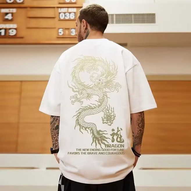 Oversize 短袖T恤 潮流印花設計, 2047白色【五分袖】,6XL【建議110-120公斤】