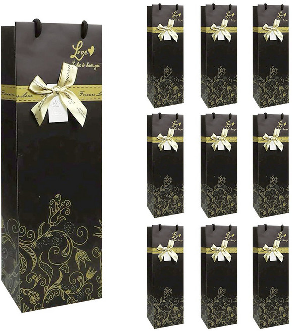 링비츠 와인 선물 포장 쇼핑백 캐리어 손잡이 럭셔리 WP13, 10개입, 리본-블랙B