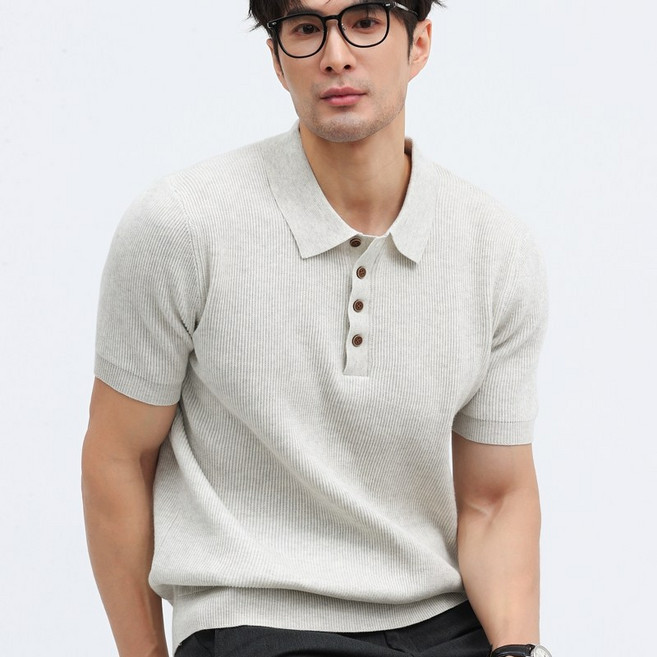 글리멜로 여름 남자 골지 카라 니트 반팔 티셔츠