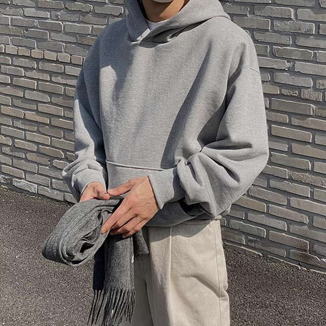 ANYOU 남성 오버핏 후드티 베이직 데일리 무지 맨투맨 긴팔 상의