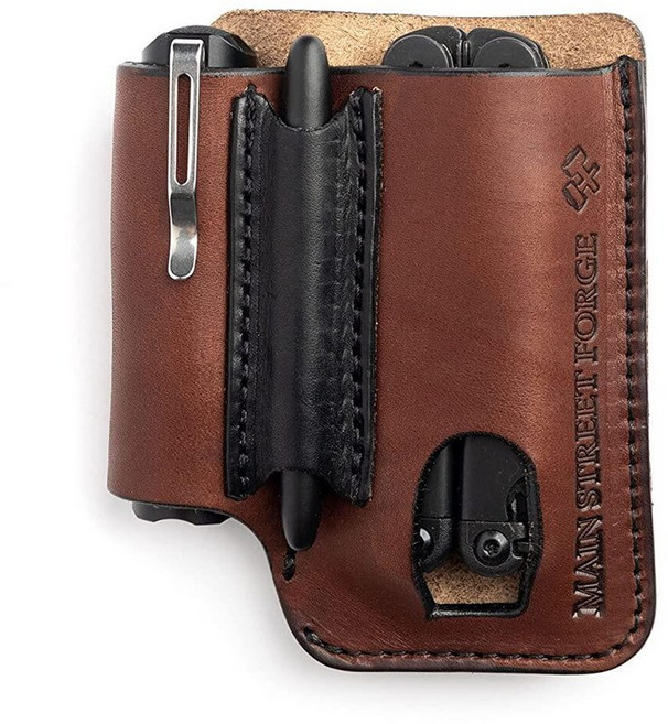 레더맨 멀티툴 등산용 Leatherman 아웃도어 나이프 캠핑용 공구 미국산 가죽 EDC 파우치 | 남성용 칼집/홀스터 가죽맨 거버 및 SOG 멀티툴용 벨트 클립/포켓 오거나, 위스키 배럴 브라운, 1개