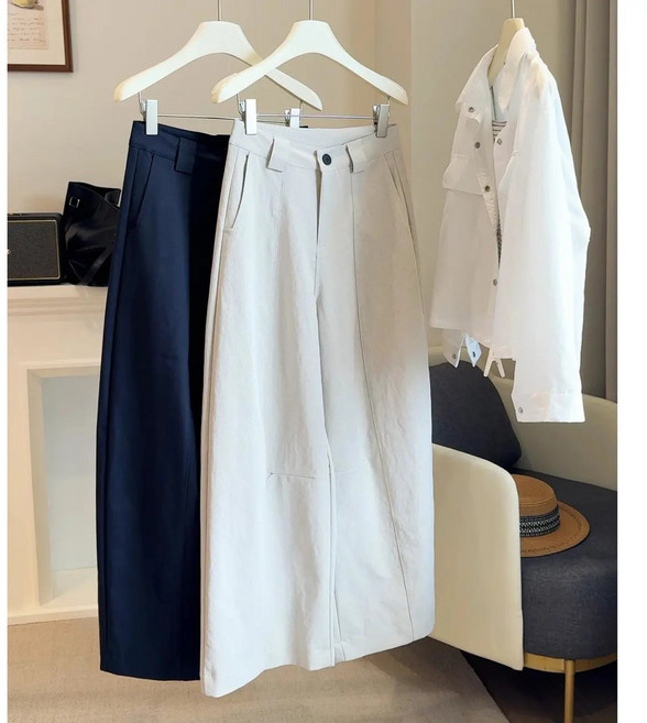 MAKABORO 여성 캐주얼 와이드 팬츠 슬랙스 통근 하이웨스트 팬츠 데일리룩