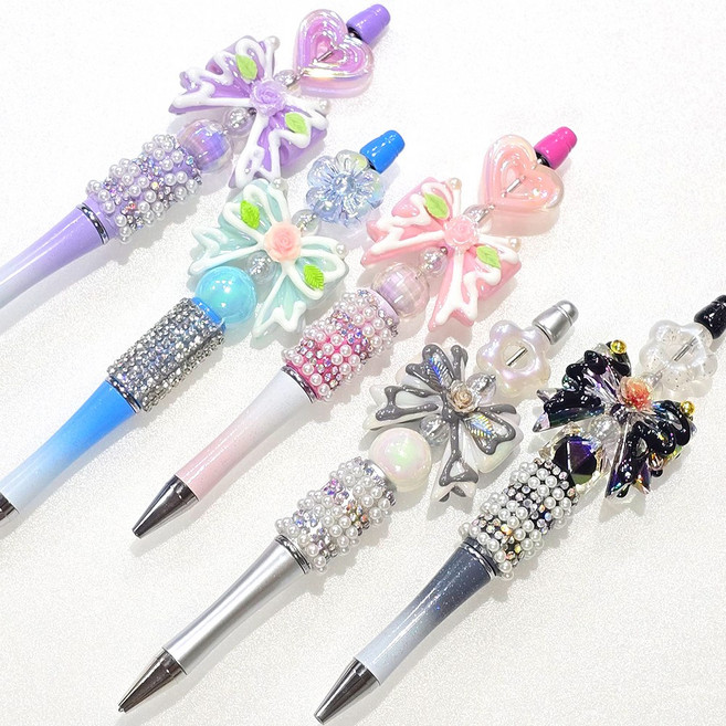 요즘대세 볼꾸 아기자기한 공주 리본 비즈 볼펜 꾸미기 5종 완성세트, 1개, 공주리본 펜꾸 5총세트