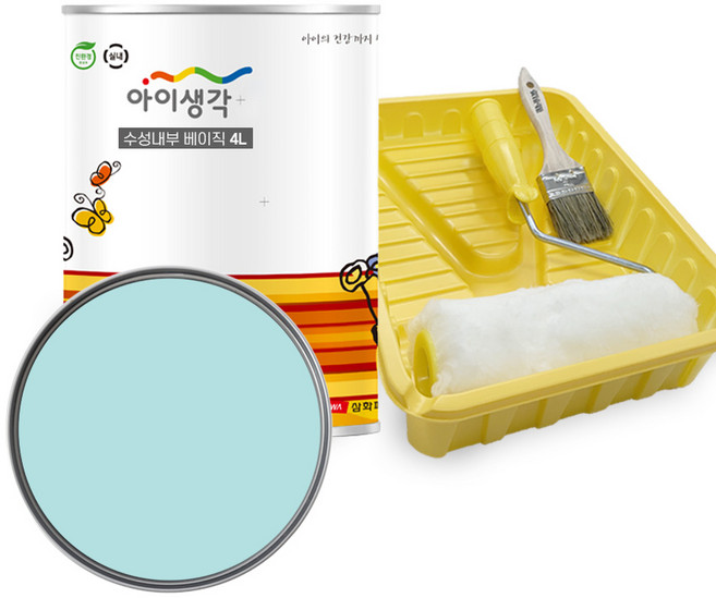 삼화페인트 아이생각 친환경 페인트 벽지 수성 내부 롤러7인치 붓 트레이세트, 1세트, 4L, 0124A