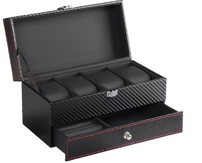 티류으스 원목 2단 시계보관함 장식장 악세서리정리함 보석함 ZA, 4자리 이중 레이어 블랙 + 블랙