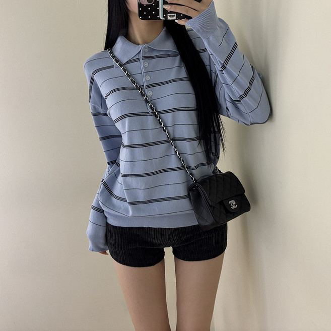 VANANA2 스트라이프 스포티 카라넥 니트