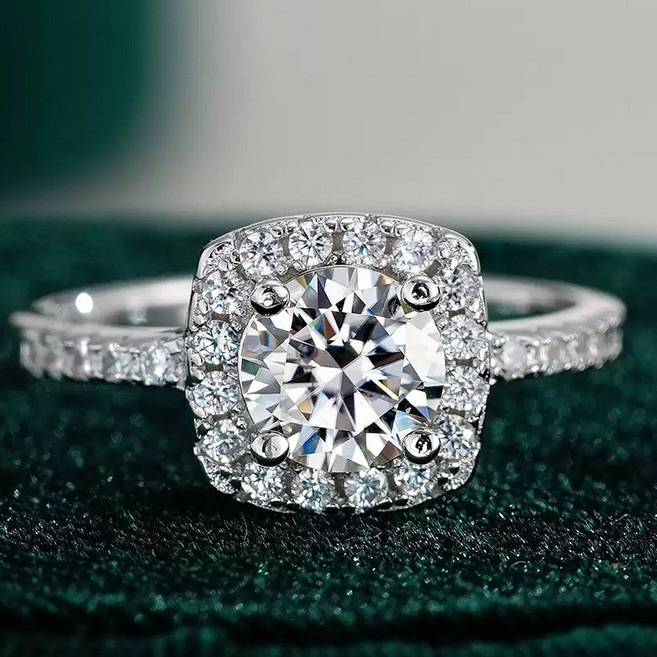 시르겜스 모이사나이트 1캐럿 사각형 모조 다이아몬드 반지