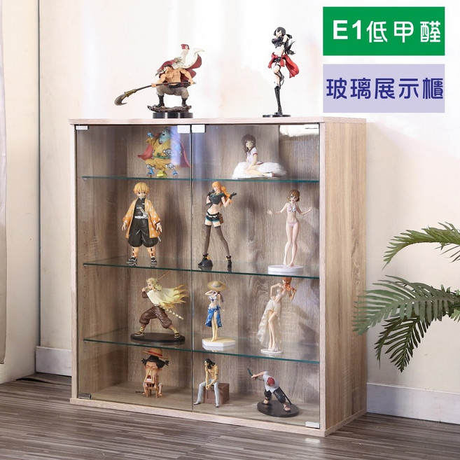 BuyJM 四層低甲醛強化玻璃展示櫃/公仔櫃/收納櫃 寬80cm BO041, 鏡面背板-漂流木色(無實木腳)-深40