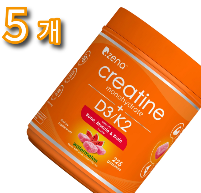 제나 크레아틴 모노하이드레이트 비타민 D3 K2 구미 워터 멜론, 5개, 225정