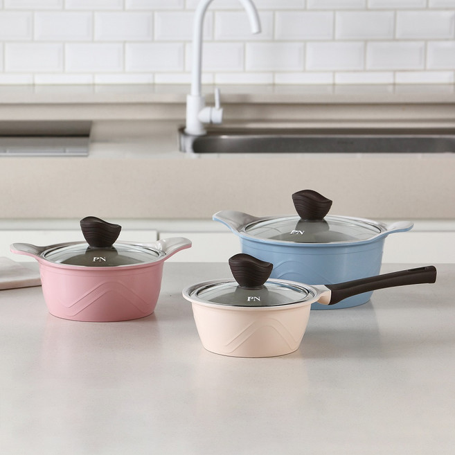 PN풍년 블리스 올라 냄비세트 2개, 아이보리,핑크, 1세트, 편수냄비 18cm + 양수냄비 20cm