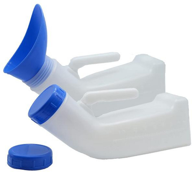 2 팩 실외 여행을위한 나사 뚜껑 소변 깔때기를 가진 남성과 여성을위한 유니esx 유출 증명 소변기, 흰색과 파란색