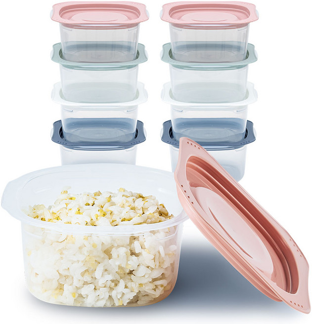 싱글만랩 전자렌지용 국산 냉동밥보관용기 300ml, 혼합색상, 8개