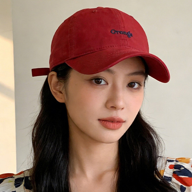 VITALO 베이직 자수 데일리 볼캡 남녀공용 오렌지 자수 코튼 캡모자 봄 여름 캐주얼 야구모자