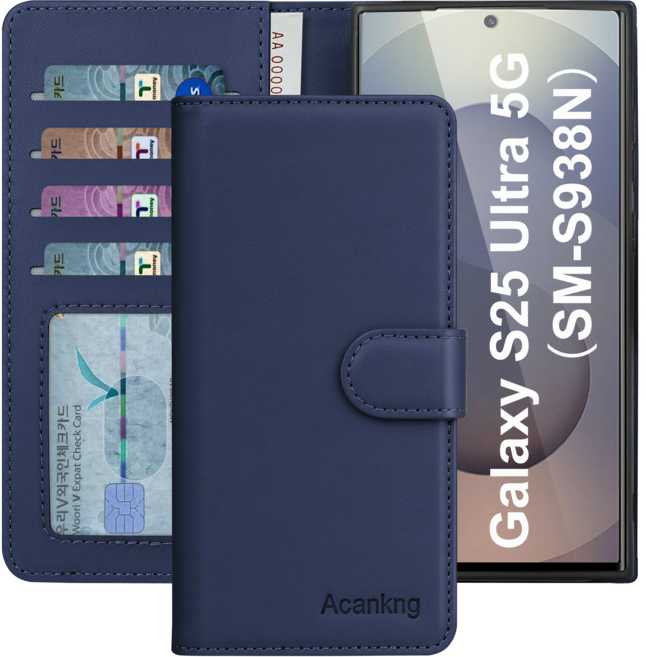 아칸크 삼성 갤럭시 S25 Ultra 5G 클래식 베이직 지갑형 카드수납 프리미엄 가죽 다이어리 휴대폰 케이스 (SM-S938N) 적용
