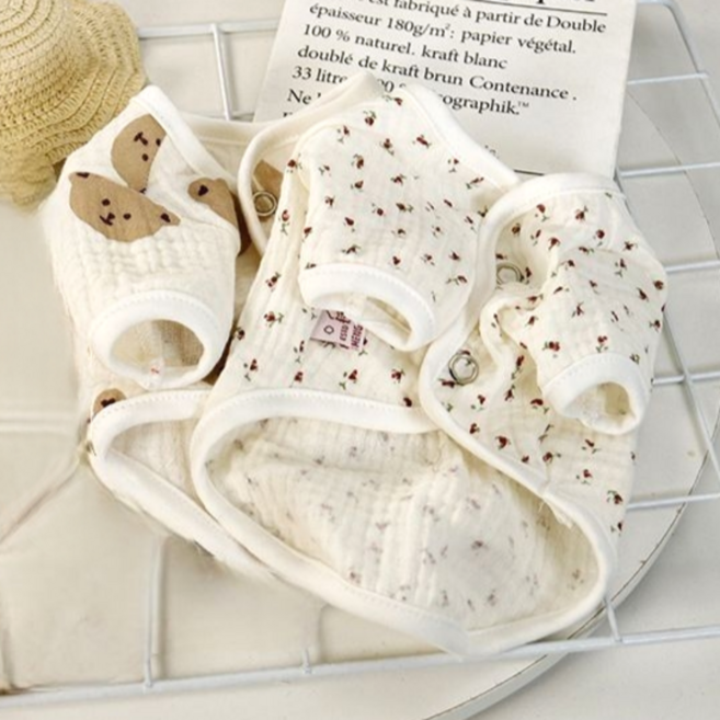 이지레이지 강아지 봄 여름 옷 오가닉 거즈 코지 가디건, 1개, 곰돌이무늬