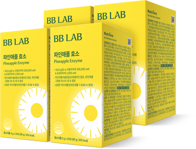 [무료배송/오늘출발] 뉴트리원 비비랩 파인애플 효소 단백질 분해효소 브로멜라인 프로테아제 탄수화물 분해효소 아밀라아제 역가수치 보장, 4개, 30회분