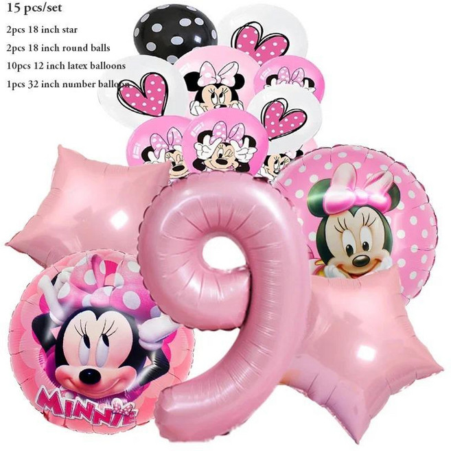 핑크 미니 마우스 호일 풍선 생일 파티 장식 샤워 글로, 8. 9