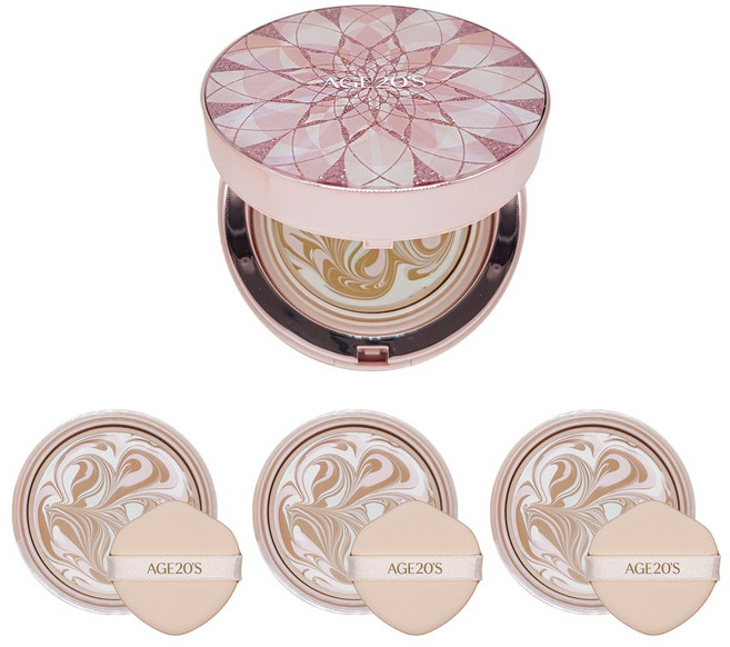 에이지20s 에이지투웨니스 최신상 에센스 팩트 더 블루밍 21호 라이트 베이지 1개 (SPF50+ / PA++++) + 리필 3개