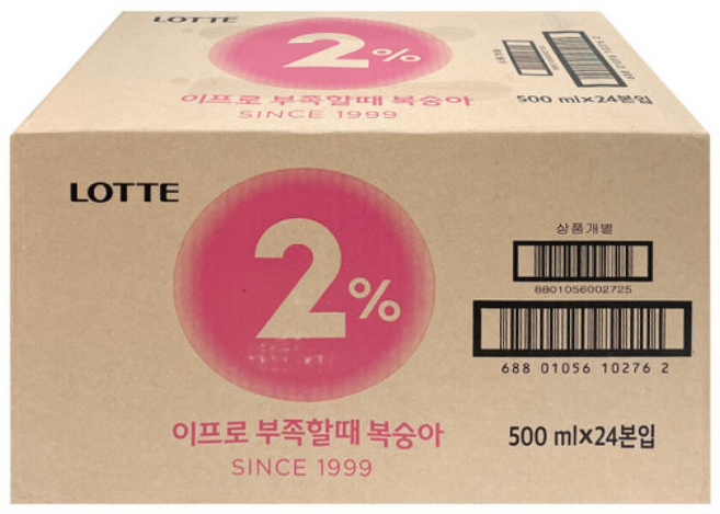 롯데칠성 이프로부족할때 복숭아 PET 음료 수분보충 달콤 산뜻 과즙 이온 2%부족할때(제로), 24개, 500ml