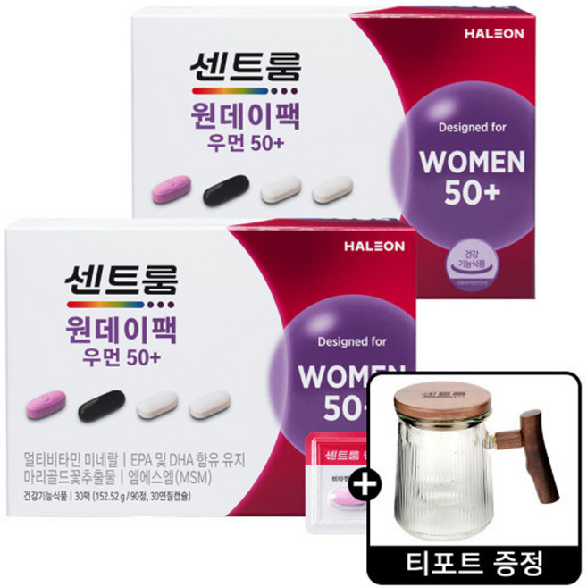 센트룸 원데이팩 우먼50+ (30팩) 152.52g x2개 + 센트룸 티포트, 2개, 30회분