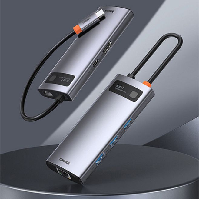 베이스어스 메탈글림 C타입 6in1 멀티허브 도킹스테이션, 1개, 그레이