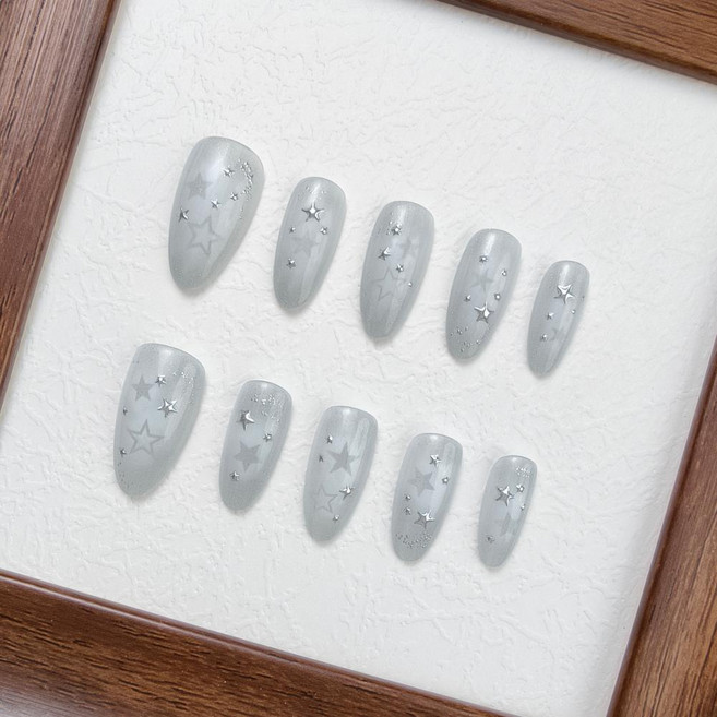 [당일배송] 천안각 우아한 아몬드 수제네일팁 핸드메이드 큐빅 그라데이션 붙이는손톱네일 인조손톱 셀프네일 S/M 사이즈, 1개, 04 - T717 M