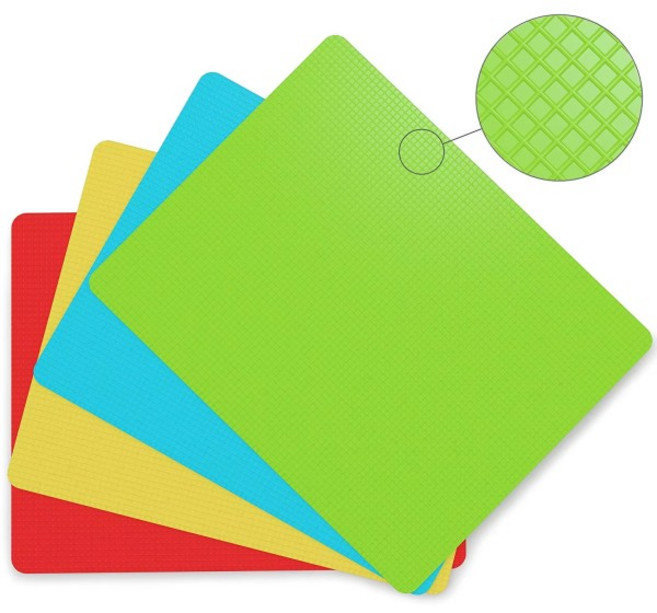 유연한 플라스틱 도마 매트 음식 아이콘이 있는 컬러 그립백 4개 세트